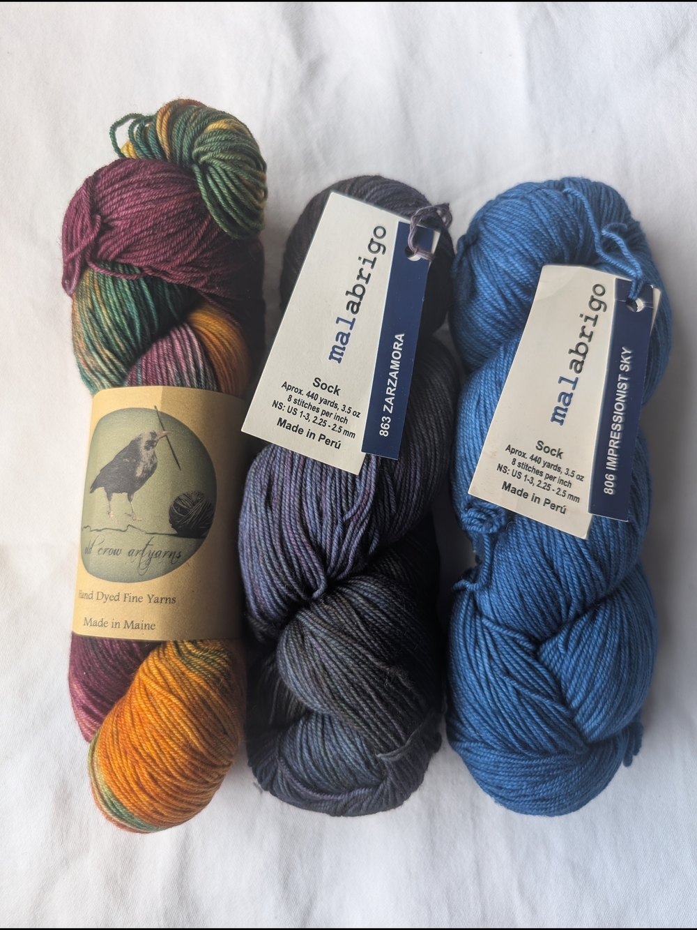 Lot Of Multicolor Superwash Merino Sock Yarns - Old Crow Art Yarn & Malabrigo